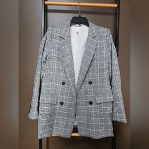 H&M Womens Gray Checkered Blazer